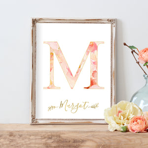 Floral Whimsy - Watercolor Floral Monogram - Personalized Printable